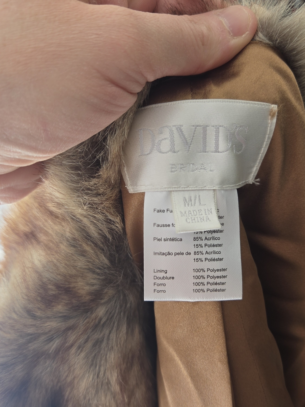 David's Bridal Faux Fur Brown Pea Coat - Brown